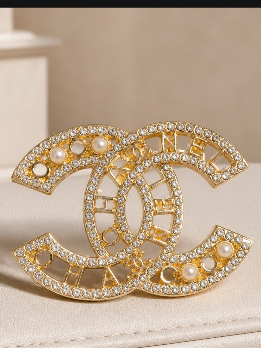 2" Gold Cutout CC Fashion Brooch, New